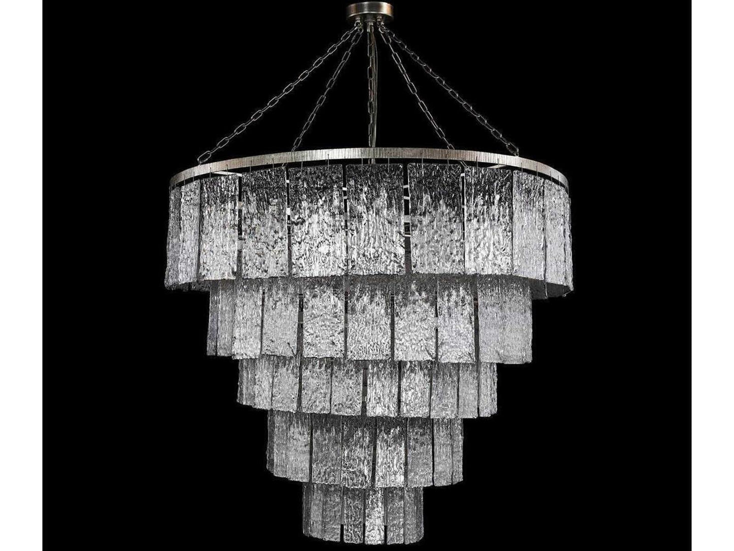 John Richard Twilight 24-Light Silver Leaf Tiered Chandelier with Slumped Glass Panels