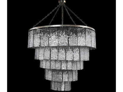 John Richard Twilight 24-Light Silver Leaf Tiered Chandelier with Slumped Glass Panels