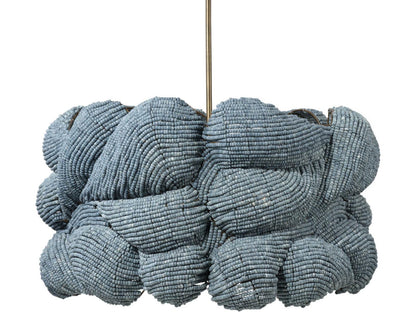 Jamie Young 6-Light Anguilla Blue Wood Bead Drum Chandelier