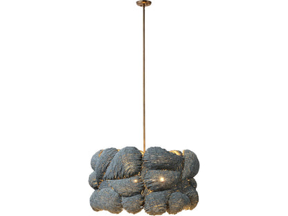 Jamie Young 6-Light Anguilla Blue Wood Bead Drum Chandelier