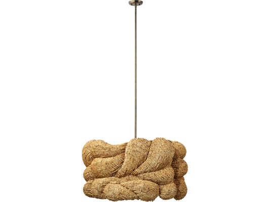 Jamie Young 6-Light Anguilla Chandelier Natural Wood Beads Antique Brass