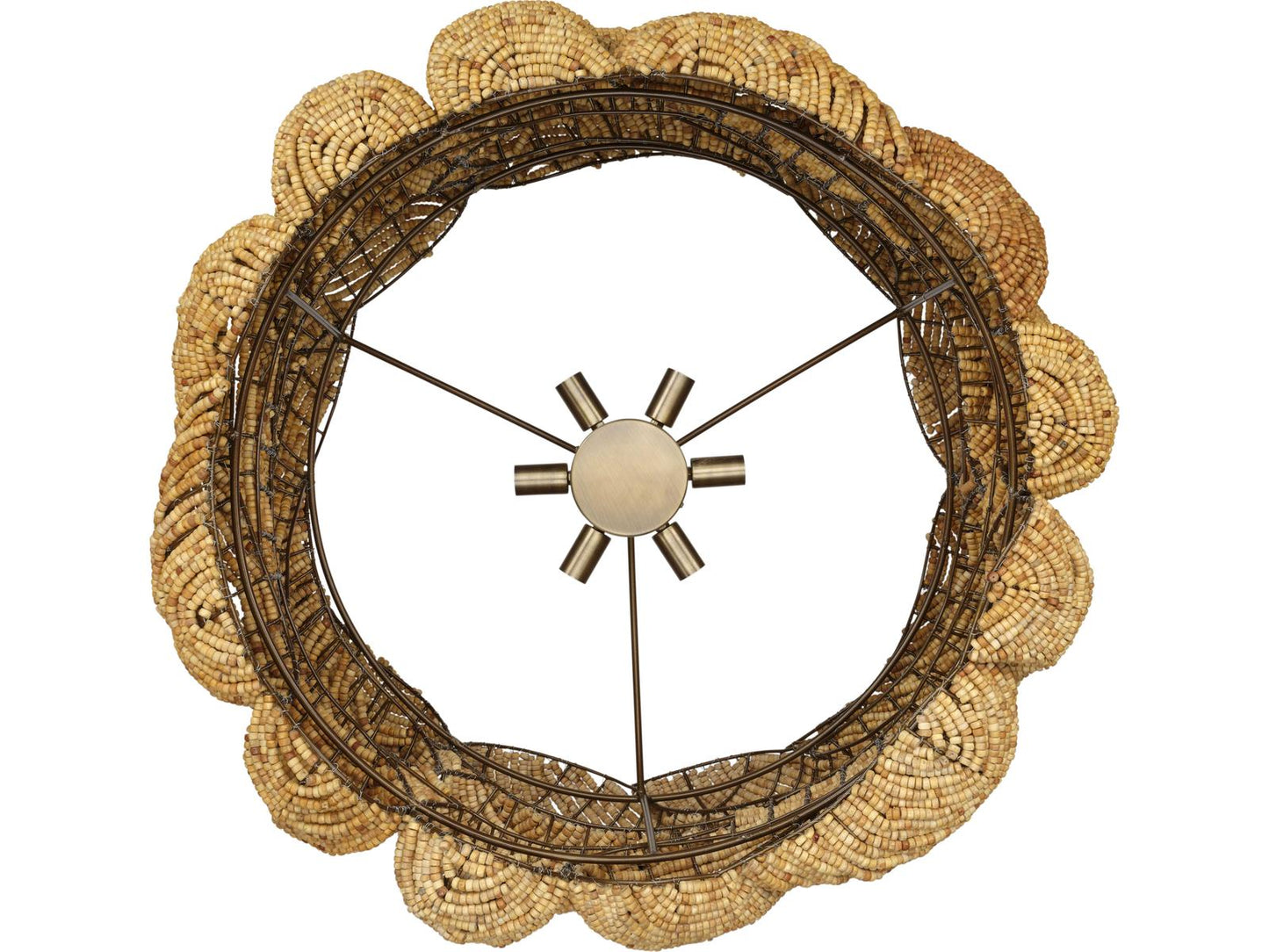 Jamie Young 6-Light Anguilla Chandelier Natural Wood Beads Antique Brass