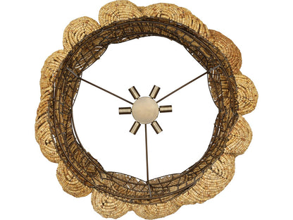 Jamie Young 6-Light Anguilla Chandelier Natural Wood Beads Antique Brass