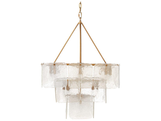 Jamie Young Perignon 24-Light Chandelier with Melted Ice Glass in Antique Brass