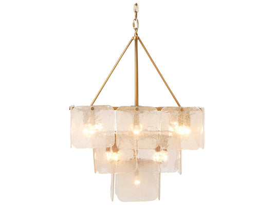 Jamie Young Perignon 24-Light Chandelier with Melted Ice Glass in Antique Brass
