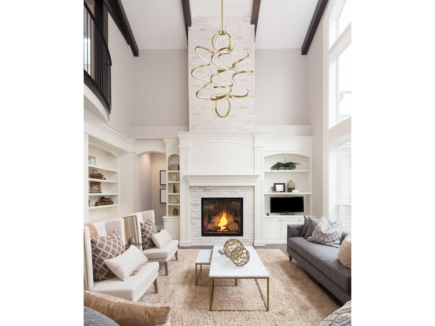 Kuzco Lighting Synergy LED Chandelier in Antique Brass with White Silicone Diffuser