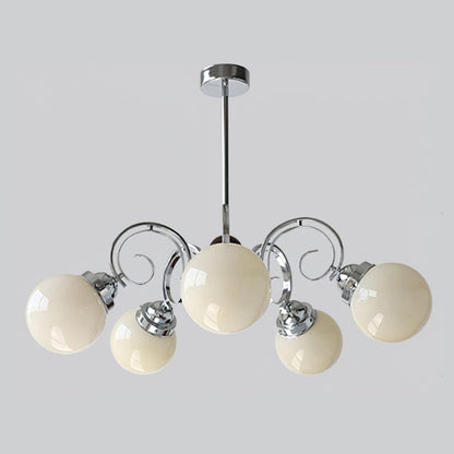 Kotter Cream Chandelier 5 heads ∅ 28.7″ x H 10.2″ / Dia 73cm x H 26cm / Chrome & Beige Chandelier