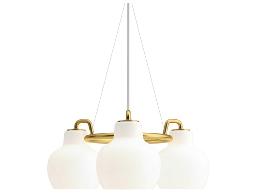 Louis Poulsen VL Ring Crown 3-Light Chandelier in Polished Brass and White Opal Glass