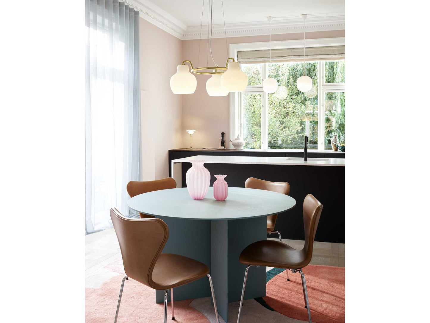 Louis Poulsen VL Ring Crown 3-Light Chandelier in Polished Brass and White Opal Glass