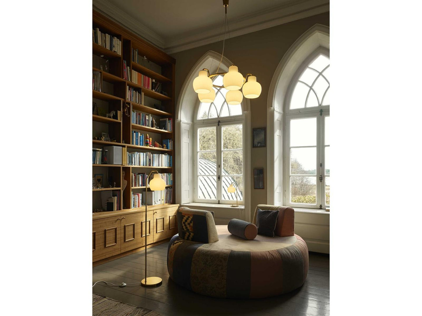 Louis Poulsen 5-Light VL Ring Crown Chandelier Polished Brass Opal Glass