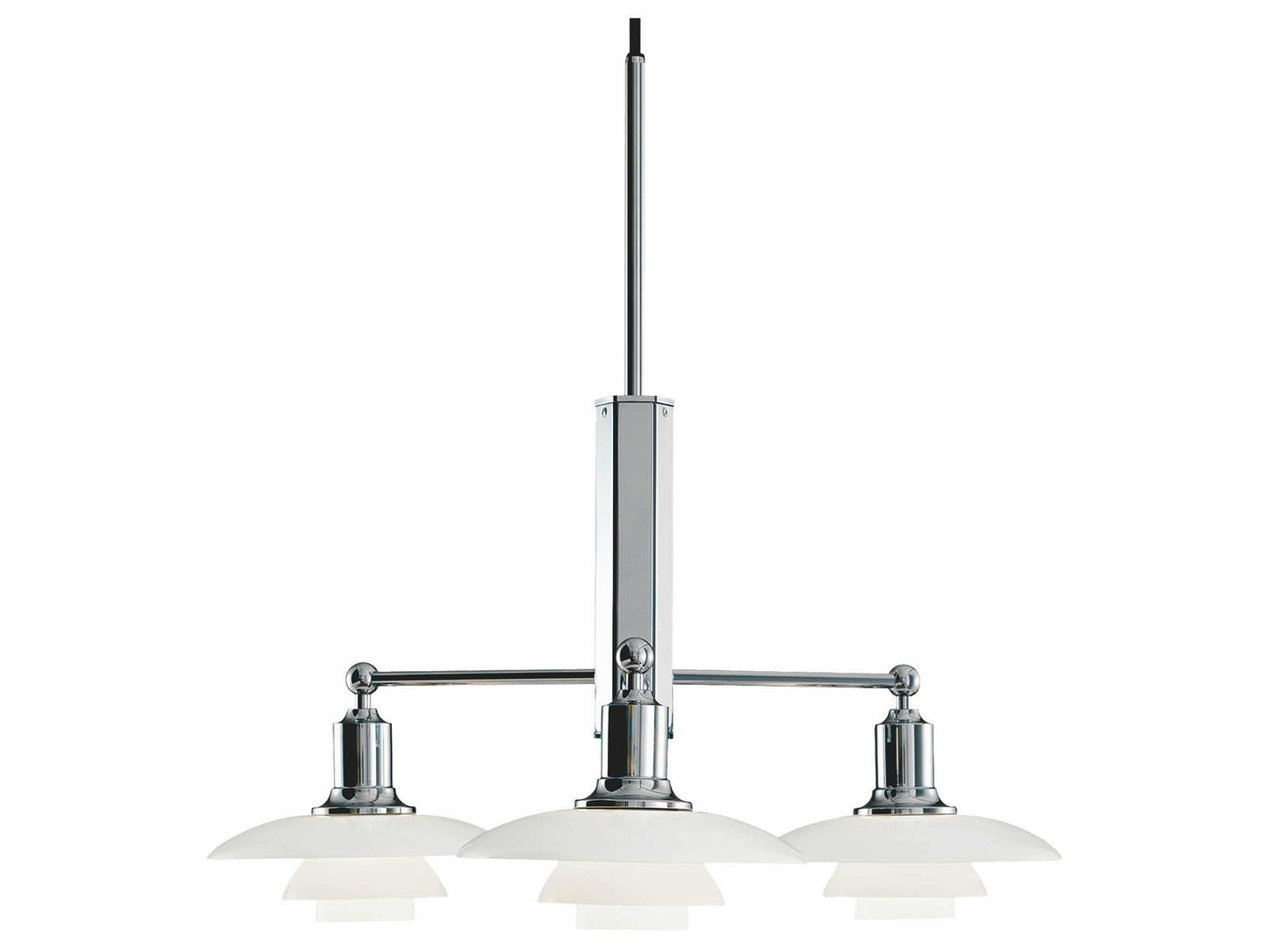 Louis Poulsen PH-2 1 3-Light High Lustre Chrome Plated Chandelier