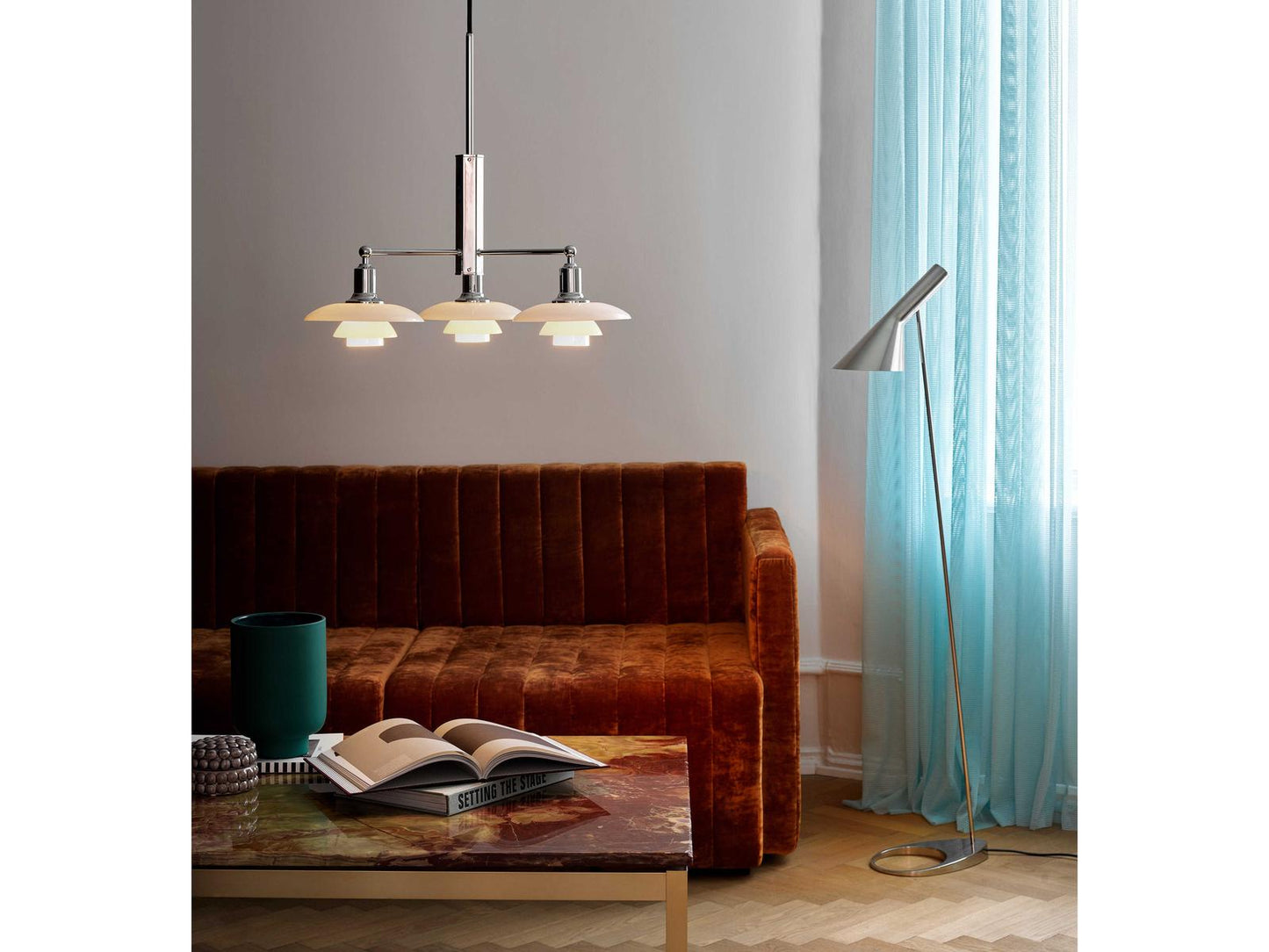 Louis Poulsen PH-2 1 3-Light High Lustre Chrome Plated Chandelier