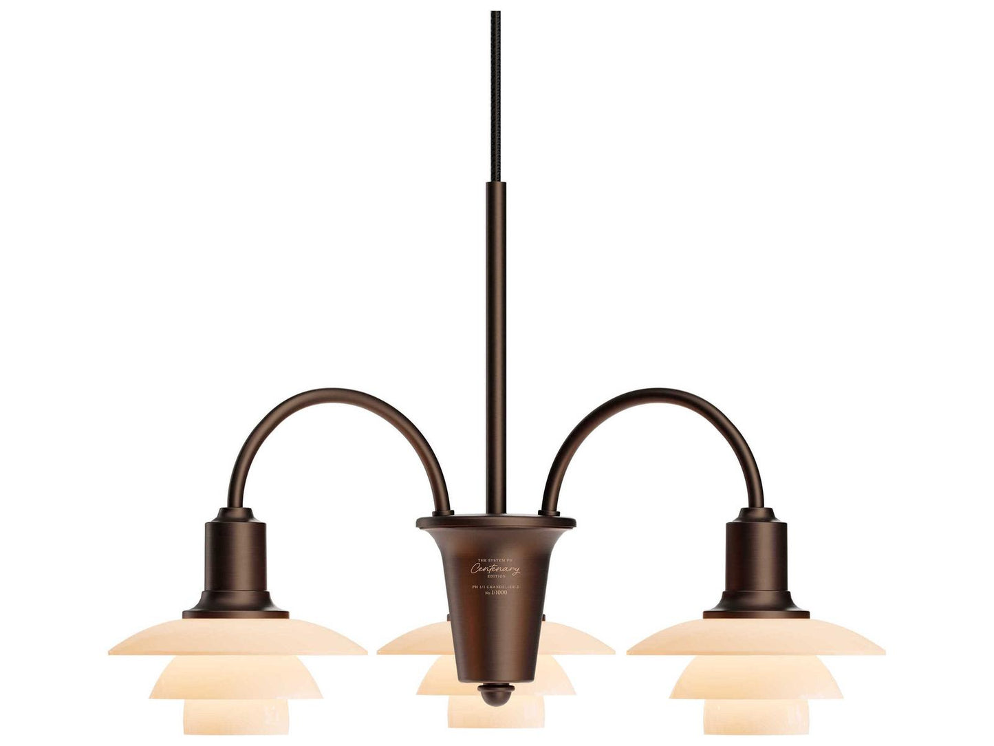 Louis Poulsen PH 1 1 Centenary Edition 3-Light Chandelier Aged Brass Dusty Terracotta