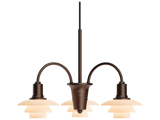 Louis Poulsen PH 1 1 Centenary Edition 3-Light Chandelier Aged Brass Dusty Terracotta