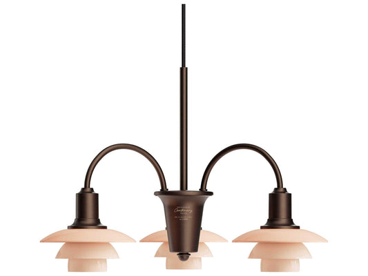 Louis Poulsen PH 1 1 Centenary Edition 3-Light Chandelier Aged Brass Dusty Terracotta