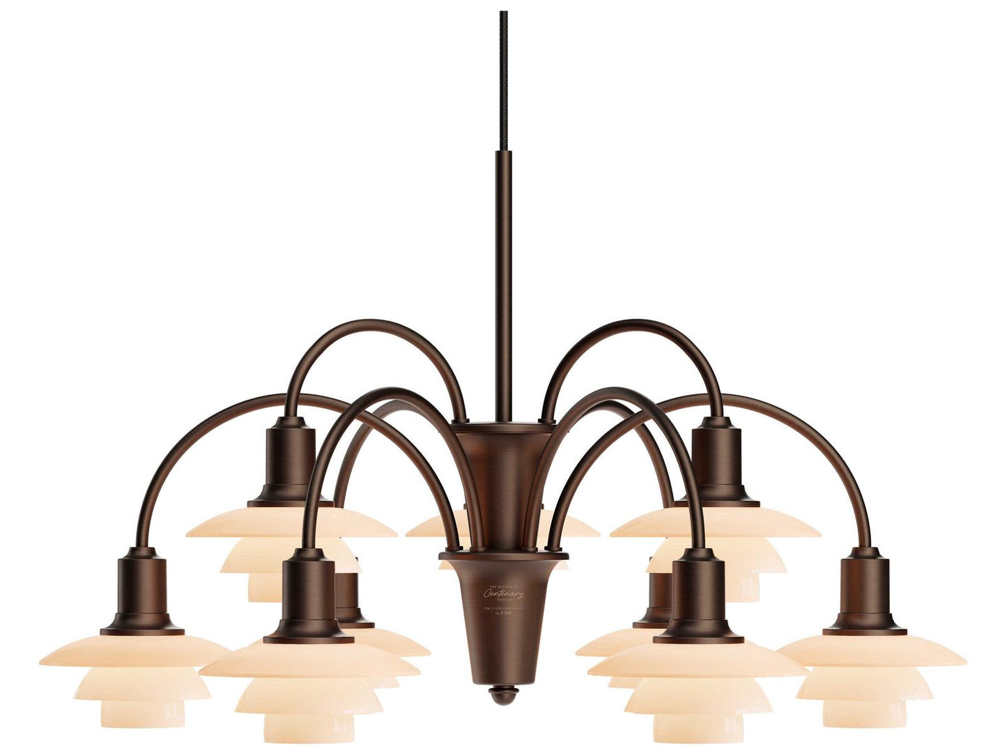 Louis Poulsen PH 1 1 Centenary Edition 9-Light Chandelier Aged Brass Dusty Terracotta