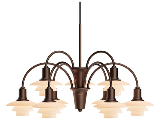Louis Poulsen PH 1 1 Centenary Edition 9-Light Chandelier Aged Brass Dusty Terracotta
