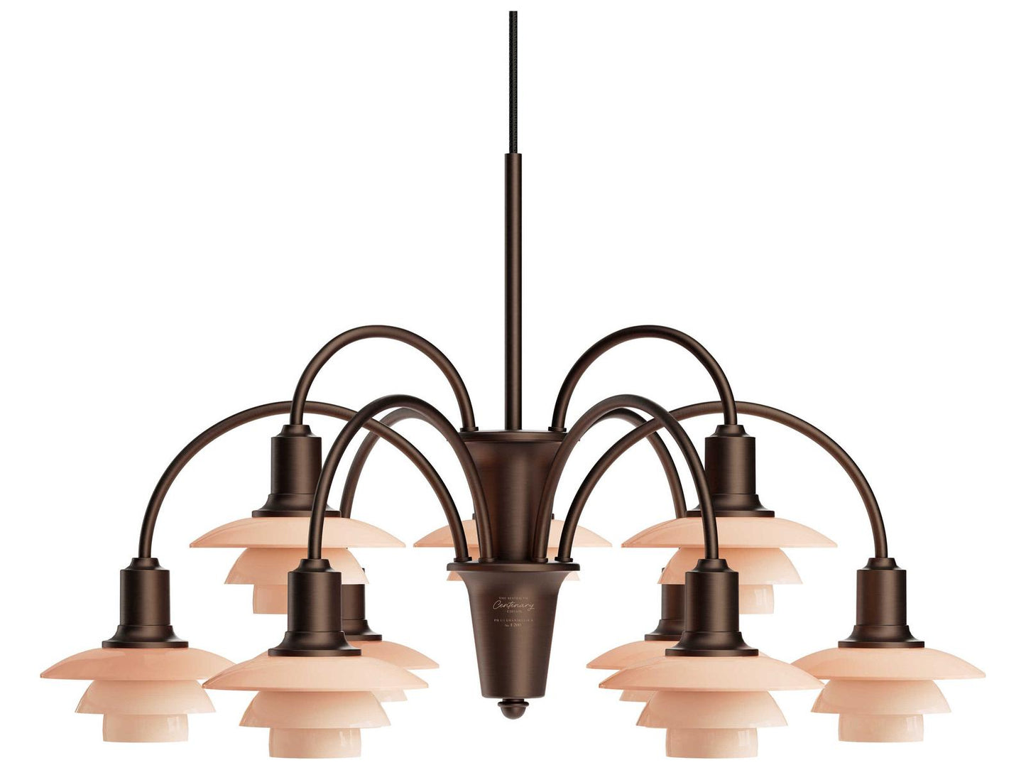 Louis Poulsen PH 1 1 Centenary Edition 9-Light Chandelier Aged Brass Dusty Terracotta