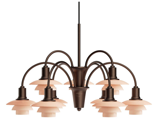 Louis Poulsen PH 1 1 Centenary Edition 9-Light Chandelier Aged Brass Dusty Terracotta