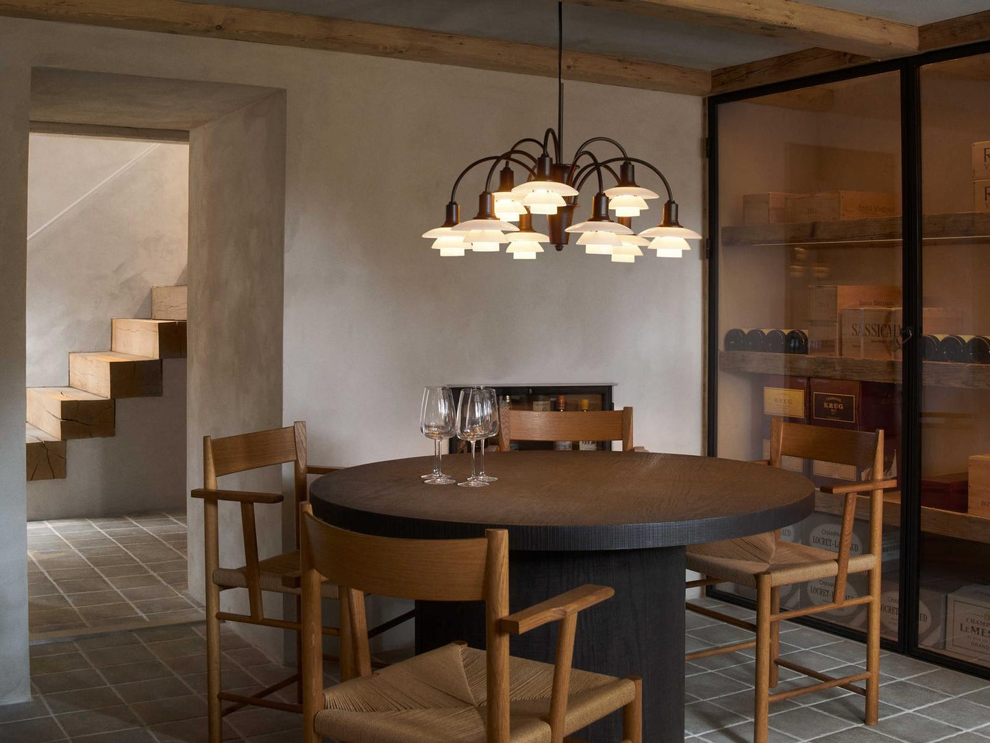 Louis Poulsen PH 1 1 Centenary Edition 9-Light Chandelier Aged Brass Dusty Terracotta