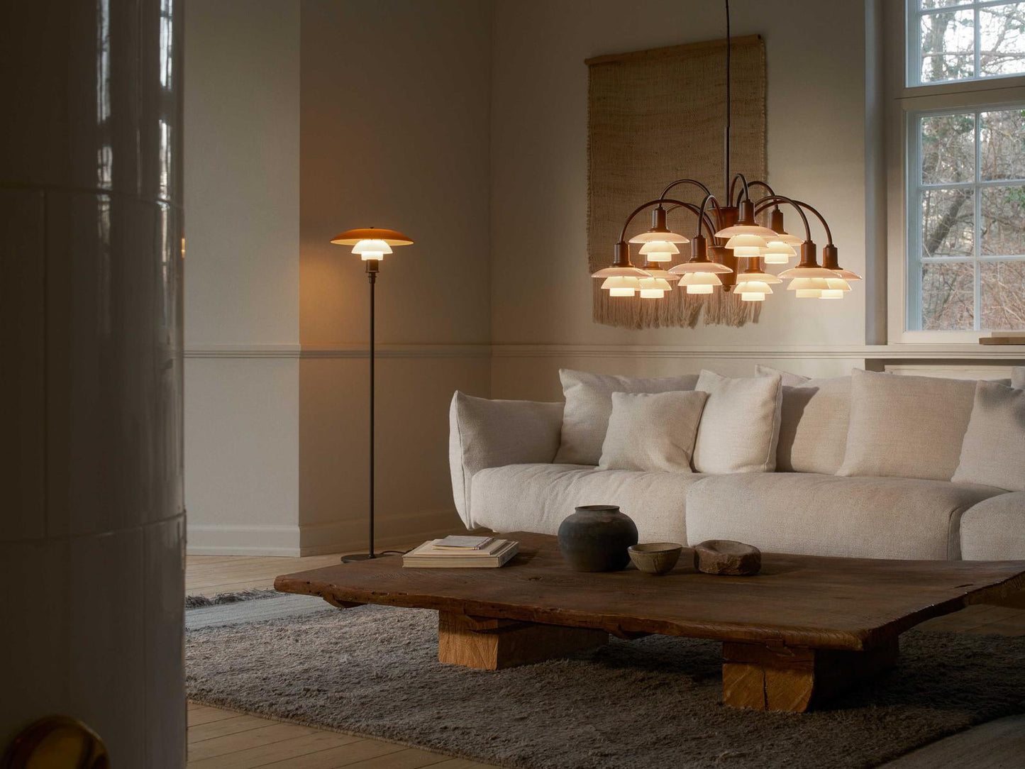 Louis Poulsen PH 1 1 Centenary Edition 9-Light Chandelier Aged Brass Dusty Terracotta