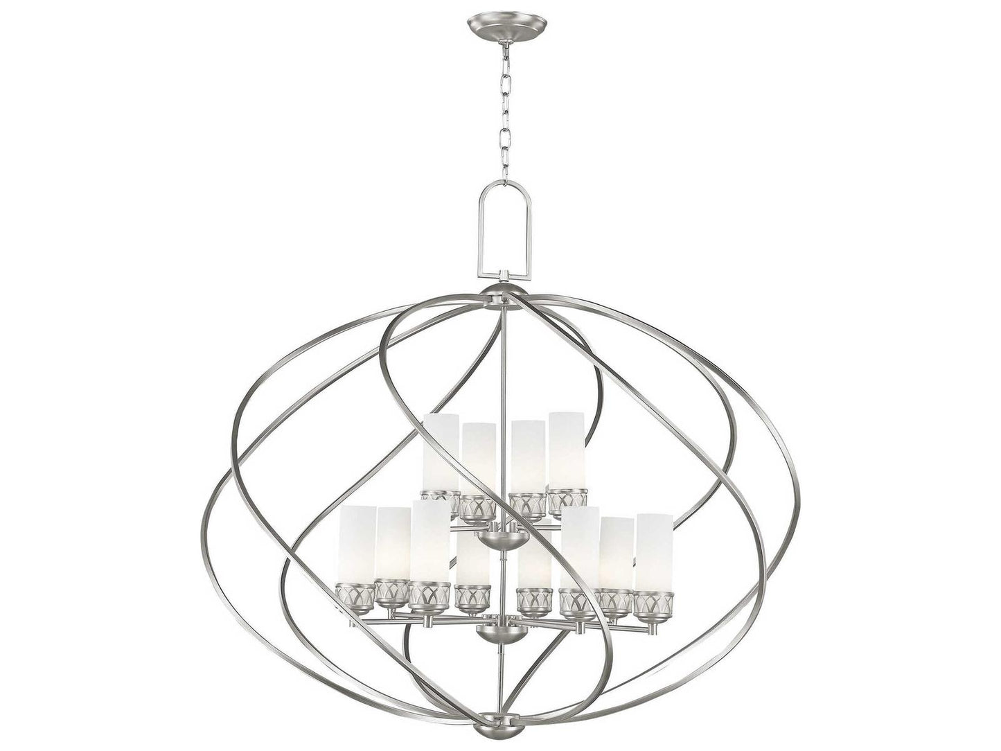 Livex Lighting Westfield 12-Light Brushed Nickel Glass Candelabra Tiered Chandelier