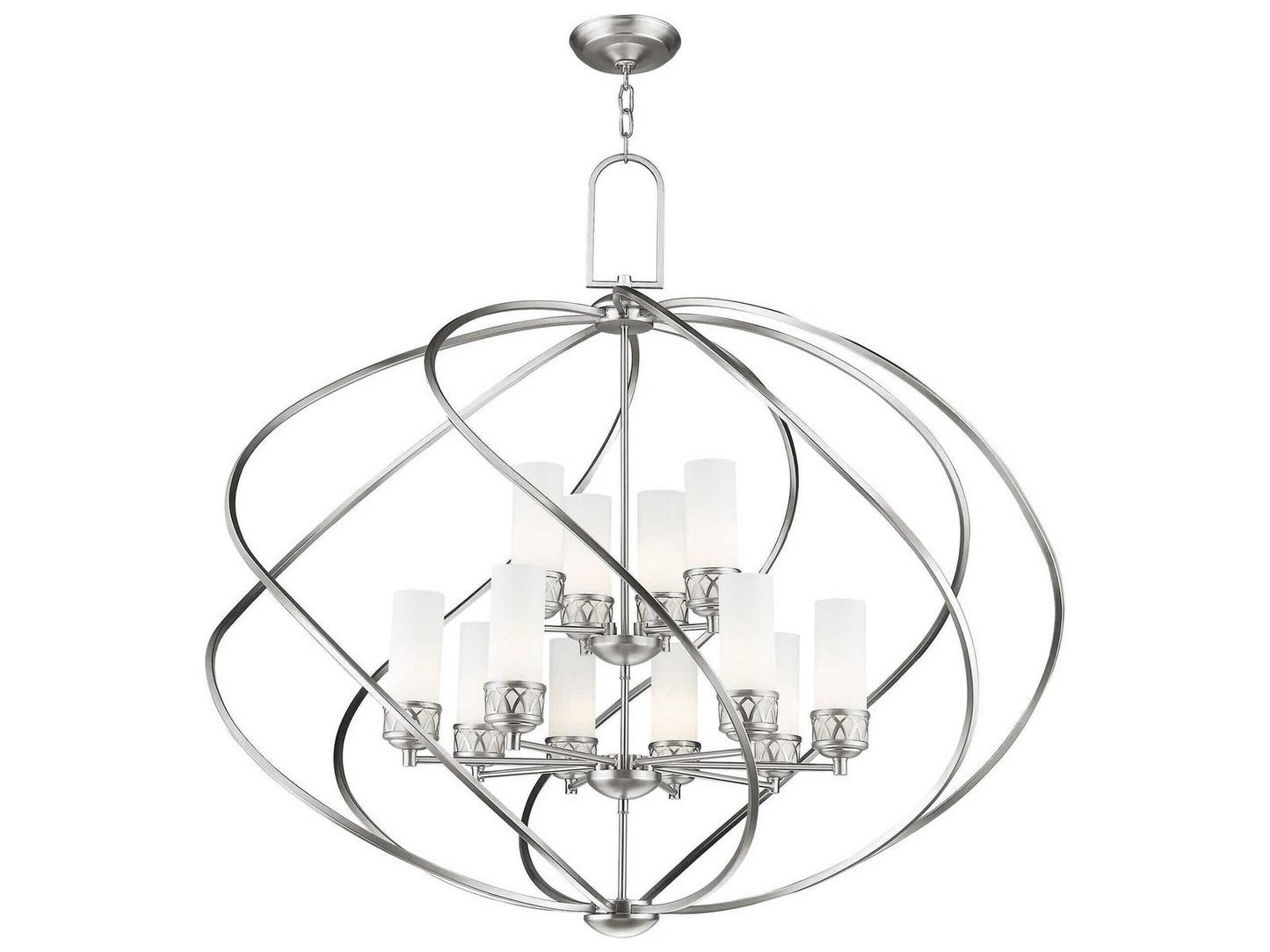 Livex Lighting Westfield 12-Light Brushed Nickel Glass Candelabra Tiered Chandelier