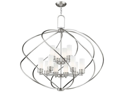 Livex Lighting Westfield 12-Light Brushed Nickel Glass Candelabra Tiered Chandelier