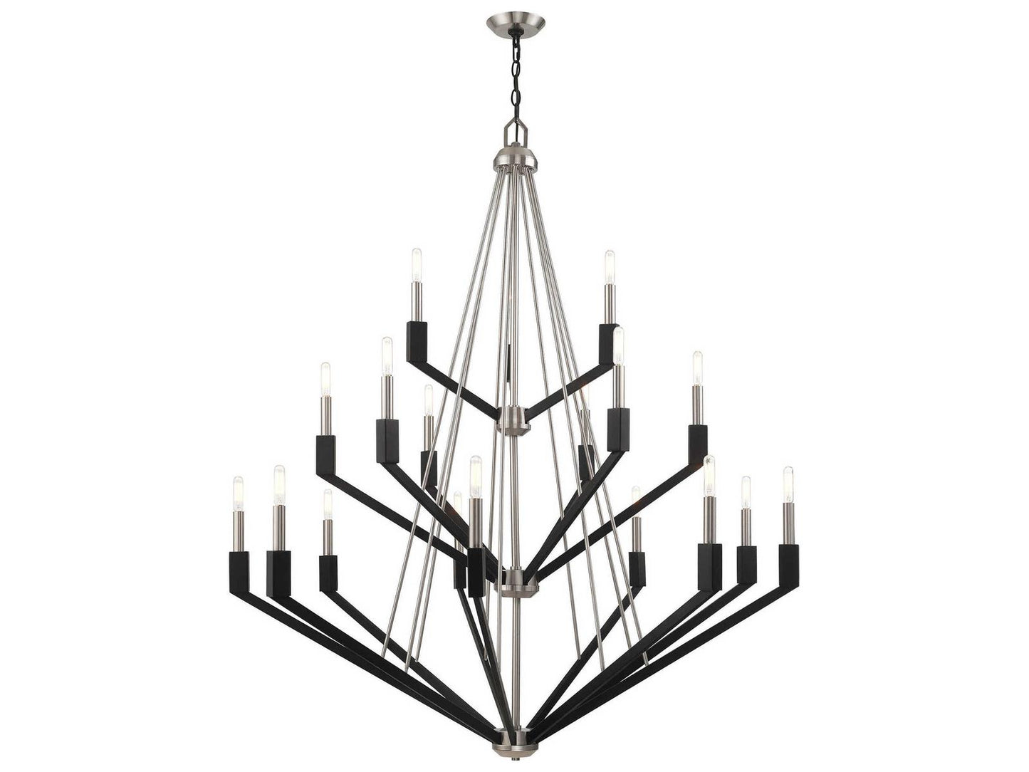 Livex Lighting Beckett 18-Light Candelabra Tiered Chandelier in Brushed Nickel Black