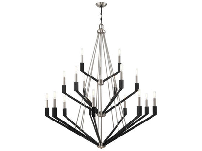 Livex Lighting Beckett 18-Light Candelabra Tiered Chandelier in Brushed Nickel Black