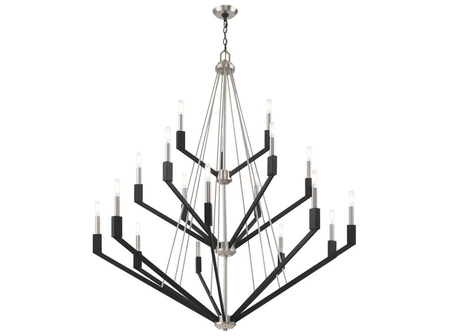 Livex Lighting Beckett 18-Light Candelabra Tiered Chandelier in Brushed Nickel Black