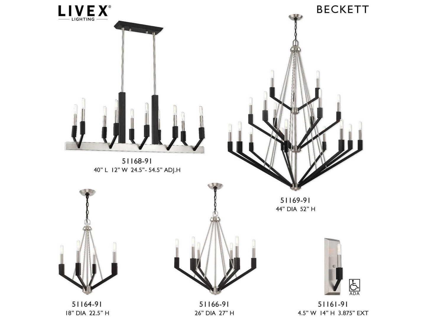 Livex Lighting Beckett 18-Light Candelabra Tiered Chandelier in Brushed Nickel Black