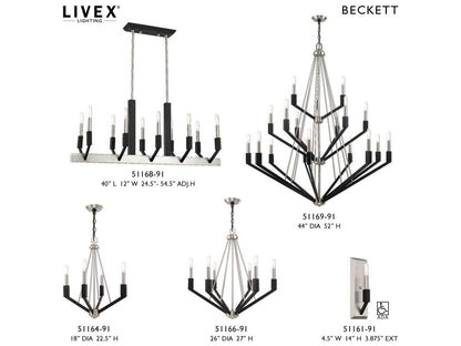 Livex Lighting Beckett 18-Light Candelabra Tiered Chandelier in Brushed Nickel Black