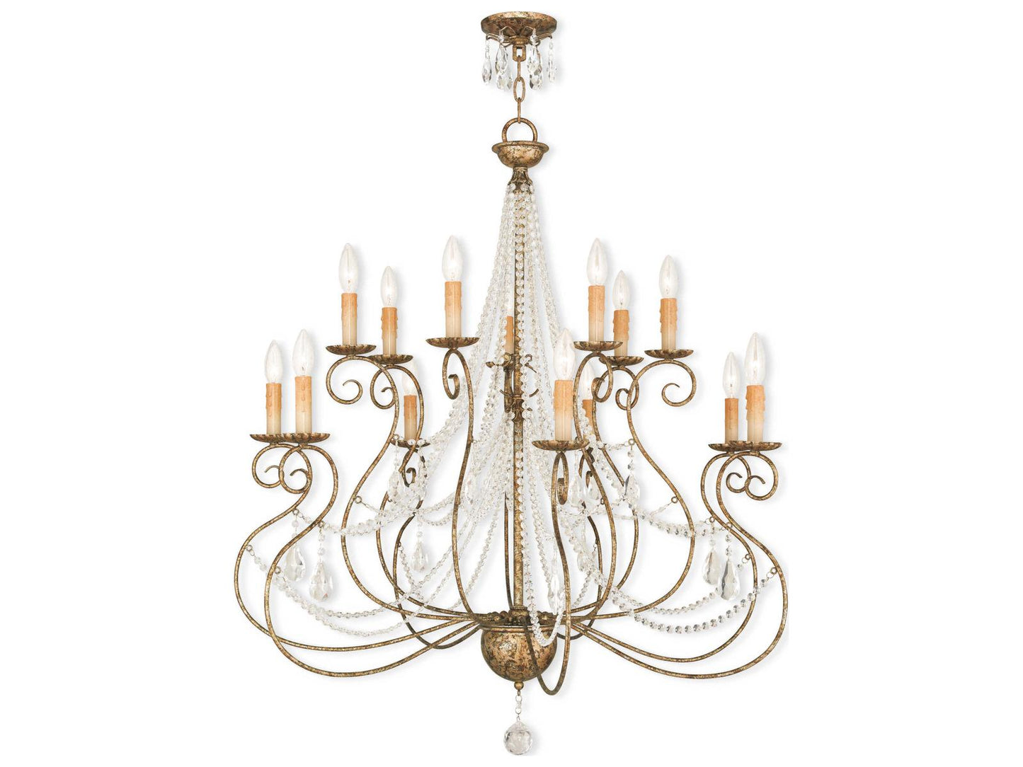 Livex Lighting Isabella 14-Light Hand Applied European Bronze Chandelier with Clear Crystals