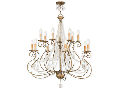 Livex Lighting Isabella 14-Light Hand Applied European Bronze Chandelier with Clear Crystals