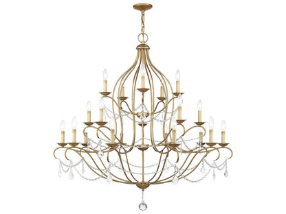 Livex Lighting Chesterfield 12-Light Antique Gold Leaf Crystal Candelabra Chandelier