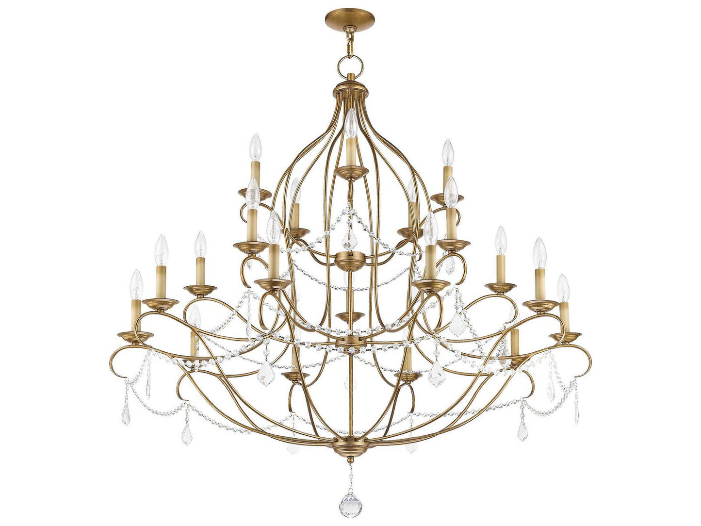 Livex Lighting Chesterfield 12-Light Antique Gold Leaf Crystal Candelabra Chandelier