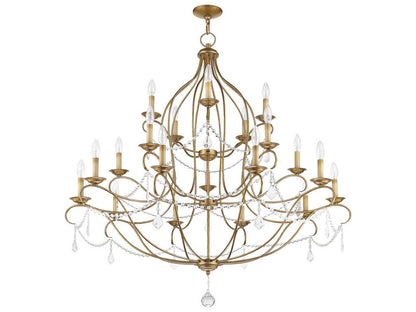 Livex Lighting Chesterfield 12-Light Antique Gold Leaf Crystal Candelabra Chandelier