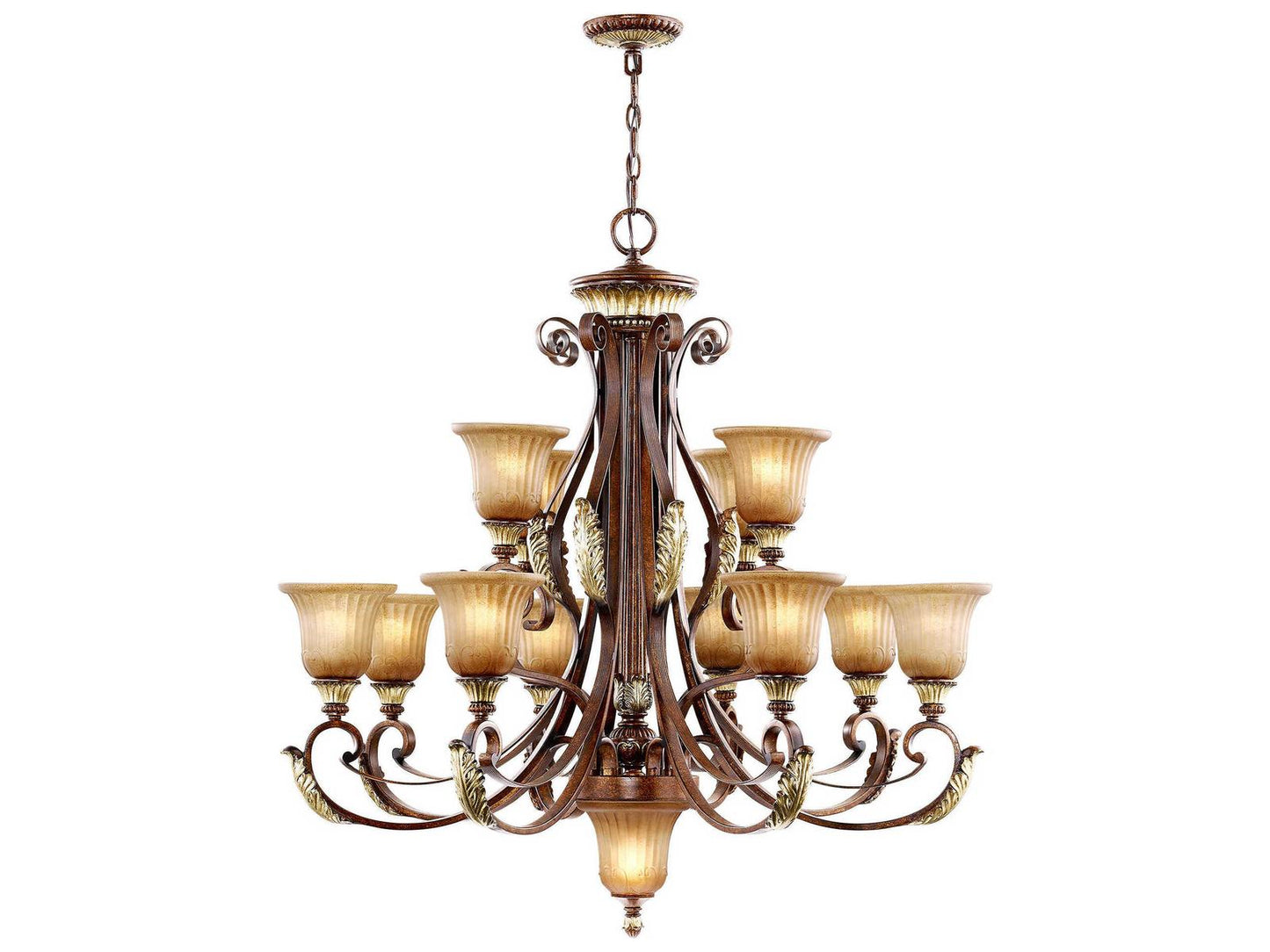 Livex Lighting Villa Verona 13-Light Chandelier in Verona Bronze with Aged Gold Leaf Accents