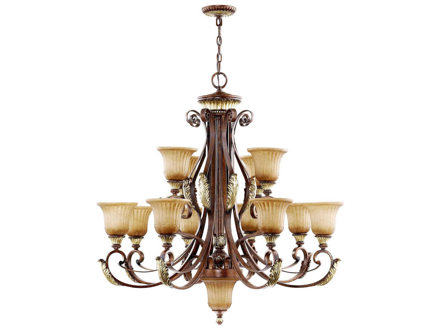 Livex Lighting Villa Verona 13-Light Chandelier in Verona Bronze with Aged Gold Leaf Accents