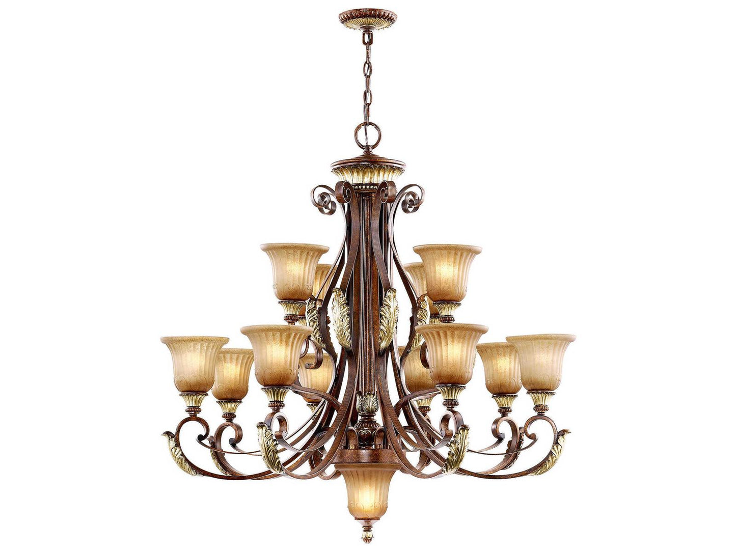 Livex Lighting Villa Verona 13-Light Chandelier in Verona Bronze with Aged Gold Leaf Accents