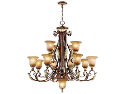 Livex Lighting Villa Verona 13-Light Chandelier in Verona Bronze with Aged Gold Leaf Accents