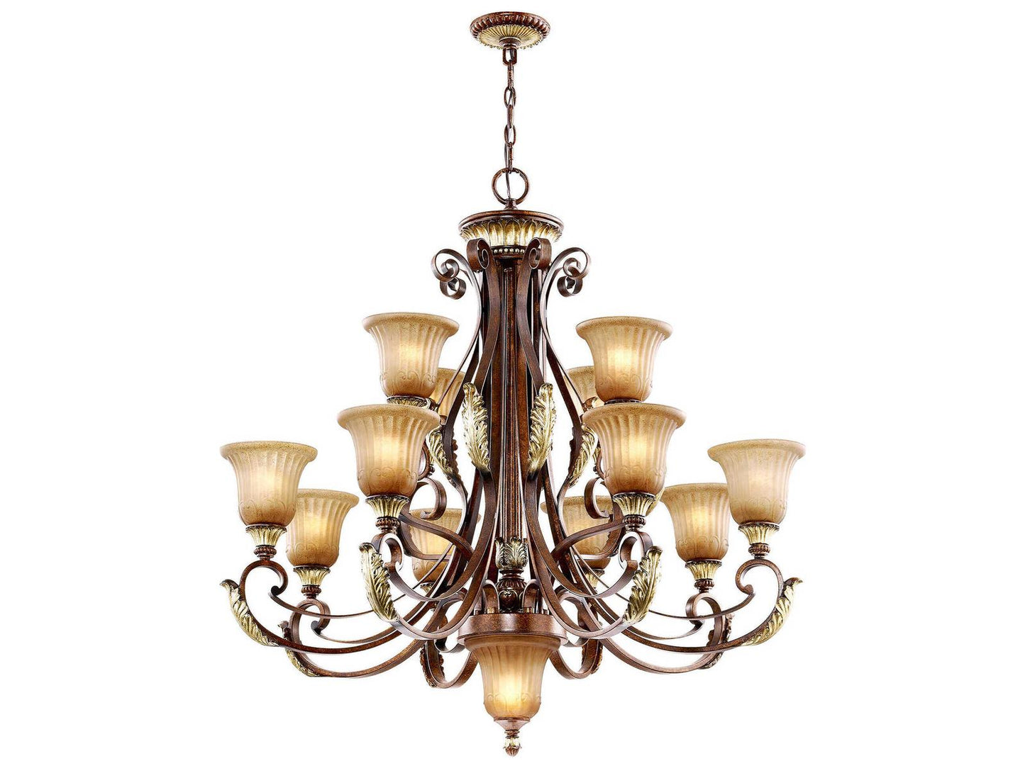 Livex Lighting Villa Verona 13-Light Chandelier in Verona Bronze with Aged Gold Leaf Accents