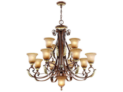 Livex Lighting Villa Verona 13-Light Chandelier in Verona Bronze with Aged Gold Leaf Accents