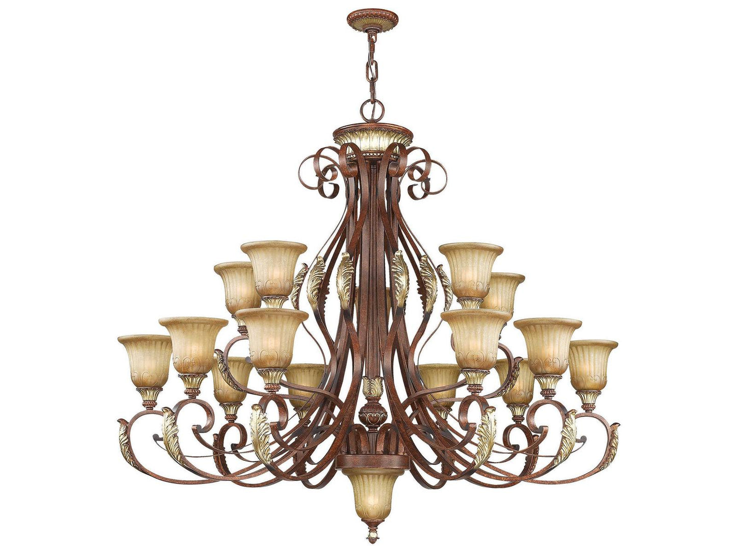 Livex Lighting Villa Verona 16-Light Tiered Chandelier in Verona Bronze with Aged Gold Leaf
