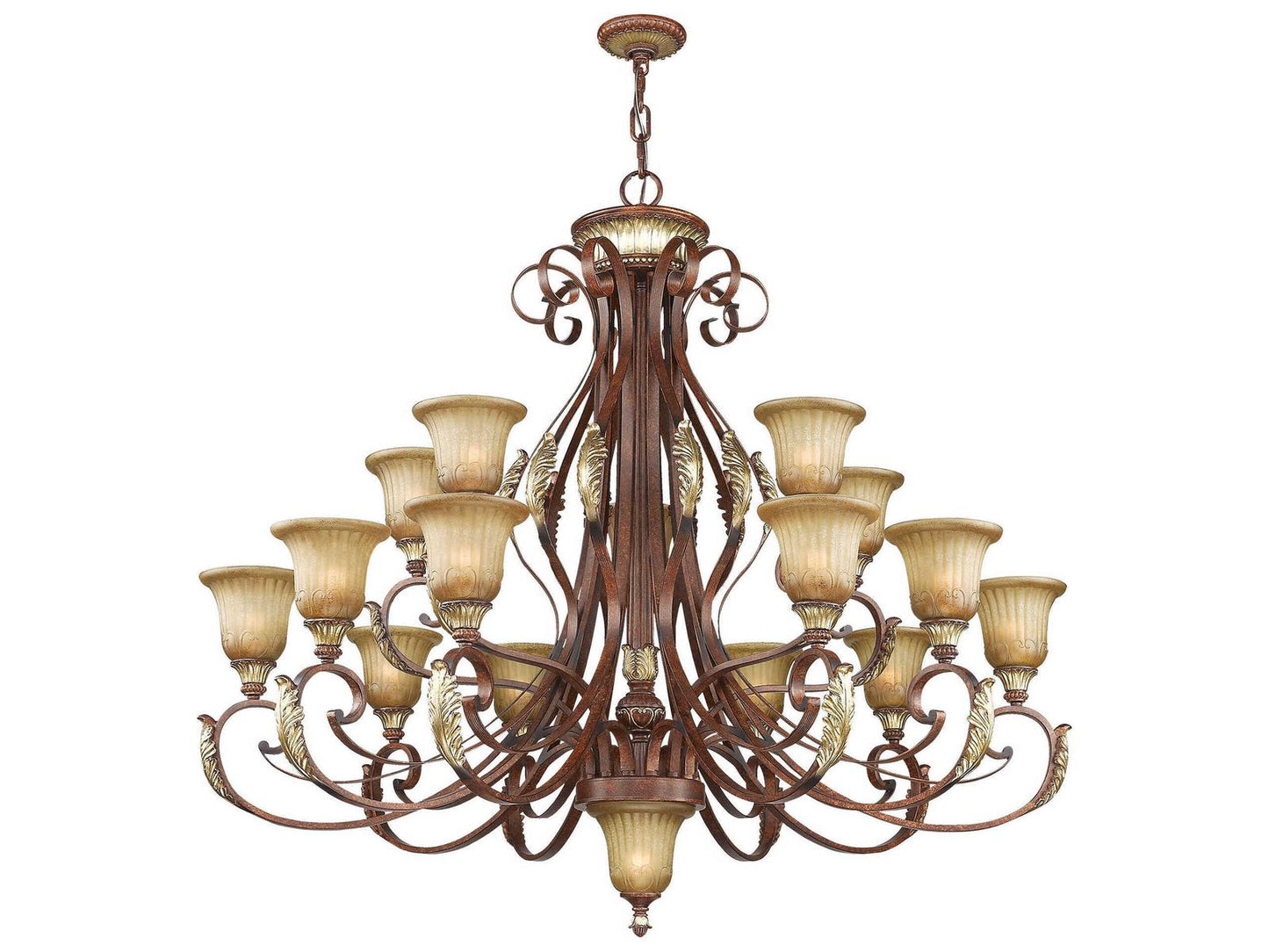 Livex Lighting Villa Verona 16-Light Tiered Chandelier in Verona Bronze with Aged Gold Leaf