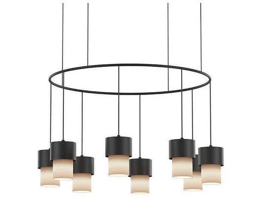 Luxcambra Kan 8-Light Modern Chandelier in Textured Black with Cotonet Shades