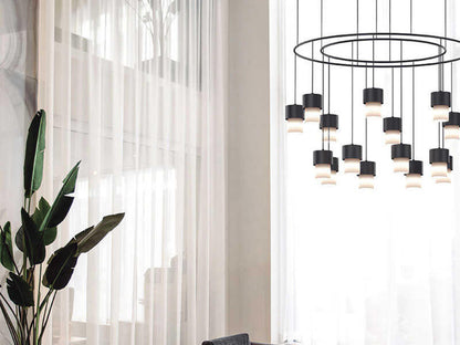 Luxcambra Kan 8-Light Modern Chandelier in Textured Black with Cotonet Shades
