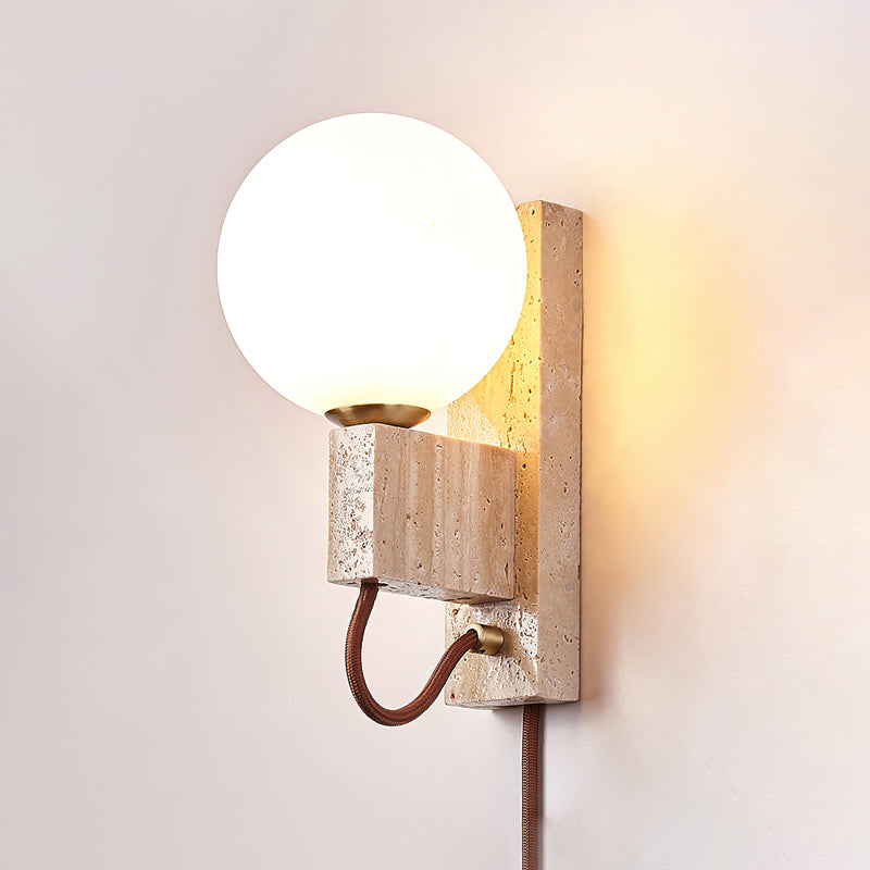 Atlas Globe Wall Sconce ∅ 2.4″ x H 9.1″ / Yellow Travertine & White / US Plug Wall lamp