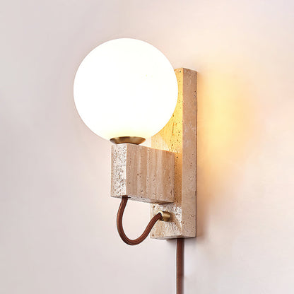Atlas Globe Wall Sconce ∅ 2.4″ x H 9.1″ / Yellow Travertine & White / US Plug Wall lamp